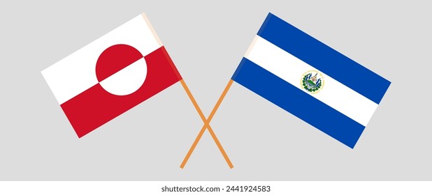 Crossed flags of Greenland and El Salvador. Official colors. Correct proportion. Vector illustration
