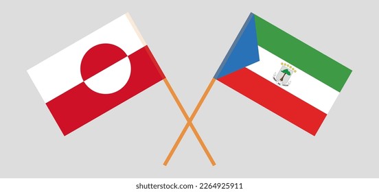 Crossed flags of Greenland and Equatorial Guinea. Official colors. Correct proportion. Vector illustration
