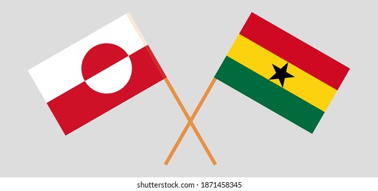  Crossed flags of Greenland and Ghana. Official colors. Correct proportion