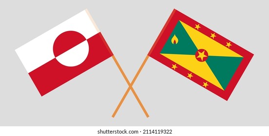 Crossed flags of Greenland and Grenada. Official colors. Correct proportion. Vector illustration
