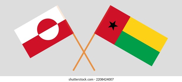 Crossed flags of Greenland and Guinea-Bissau. Official colors. Correct proportion. Vector illustration
