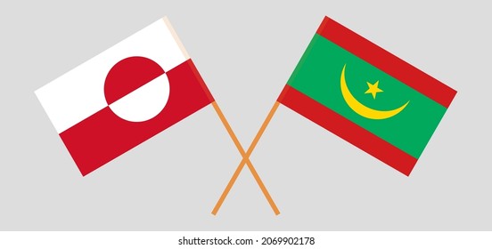 Crossed flags of Greenland and Mauritania. Official colors. Correct proportion