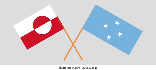 Crossed flags of Greenland and Micronesia. Official colors. Correct proportion. Vector illustration
