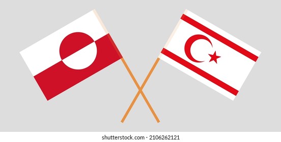 Crossed flags of Greenland and Northern Cyprus. Official colors. Correct proportion. Vector illustration
