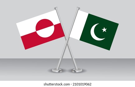Crossed flags of Greenland and Pakistan. Official colors. Correct proportion. Banner design