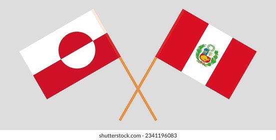 Crossed flags of Greenland and Peru. Official colors. Correct proportion. Vector illustration
