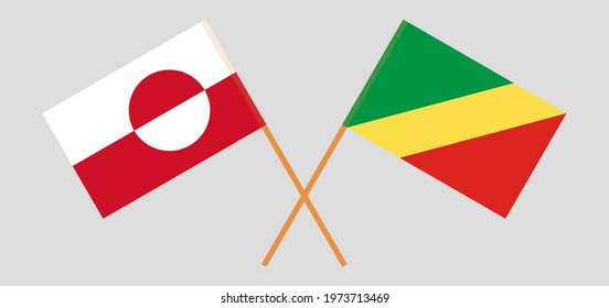 Crossed flags of Greenland and Republic of the Congo. Official colors. Correct proportion