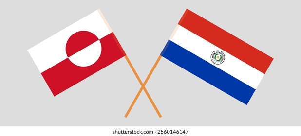 Crossed flags of Greenland and Republic of Paraguay. Official colors. Correct proportion. Vector illustration.
