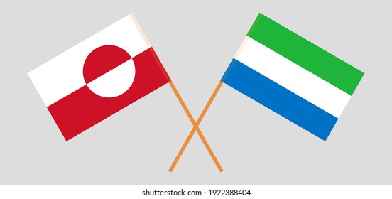 Crossed flags of Greenland and Sierra Leone. Official colors. Correct proportion