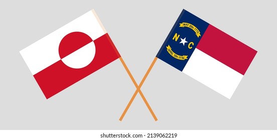 Crossed flags of Greenland and The State of North Carolina. Official colors. Correct proportion. Vector illustration
