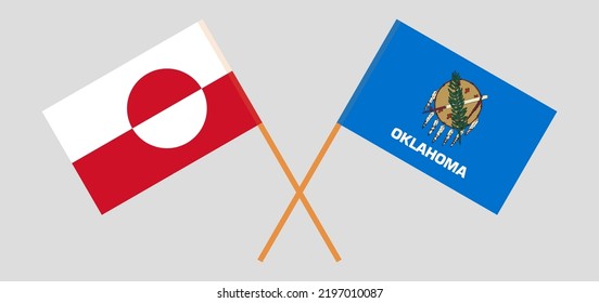 Crossed flags of Greenland and The State of Oklahoma. Official colors. Correct proportion. Vector illustration
