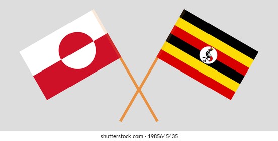Crossed flags of Greenland and Uganda. Official colors. Correct proportion
