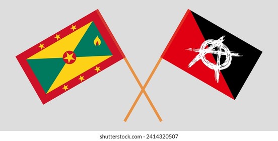 Crossed flags of Grenada and anarchy. Official colors. Correct proportion. Vector illustration
