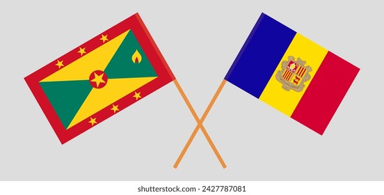 Crossed flags of Grenada and Andorra. Official colors. Correct proportion. Vector illustration
