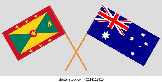 Crossed flags of Grenada and Australia. Official colors. Correct proportion. Vector illustration
