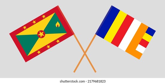 Banderas cruzadas de Granada y budismo. Colores oficiales. Proporción correcta. Ilustración del vector
