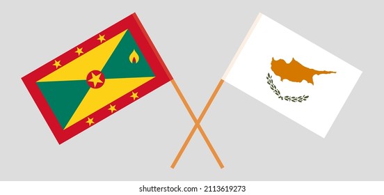 Gekreuzte Flaggen von Grenada und Zypern. Offizielle Farben. Richtiger Anteil. Vektorgrafik
