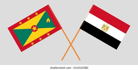 Crossed flags of Grenada and Egypt. Official colors. Correct proportion. Vector illustration
