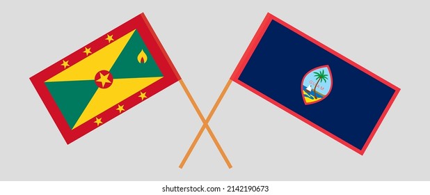 Crossed flags of Grenada and Guam. Official colors. Correct proportion