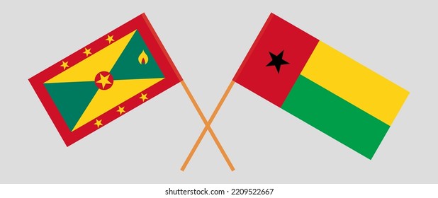 Crossed flags of Grenada and Guinea-Bissau. Official colors. Correct proportion. Vector illustration

