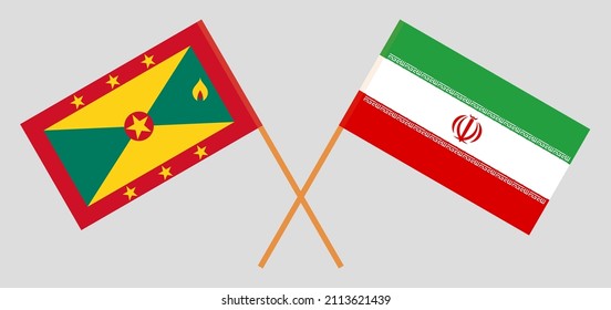 Crossed flags of Grenada and Iran. Official colors. Correct proportion. Vector illustration
