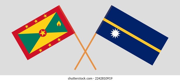 Überquerte Flaggen von Grenada und Nauru. Offizielle Farben. Richtiger Anteil. Vektorgrafik
