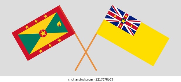 Crossed flags of Grenada and Niue. Official colors. Correct proportion. Vector illustration
