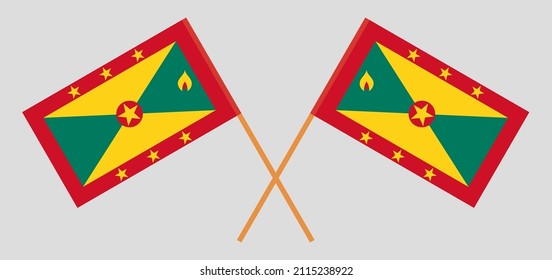 Crossed flags of Grenada. Official colors. Correct proportion. Vector illustration
