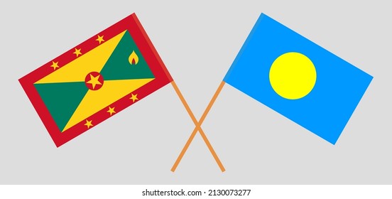 Crossed flags of Grenada and Palau. Official colors. Correct proportion. Vector illustration
