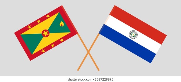Crossed flags of Grenada and Republic of Paraguay. Official colors. Correct proportion. Vector illustration.
