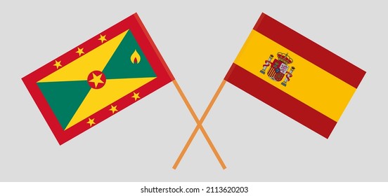 Crossed flags of Grenada and Spain. Official colors. Correct proportion. Vector illustration
