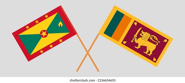 Crossed flags of Grenada and Sri Lanka. Official colors. Correct proportion. Vector illustration
