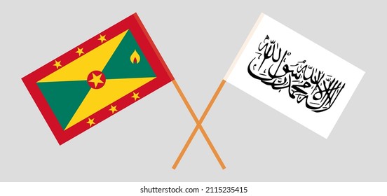 Gekreuzte Flaggen von Grenada und Taliban. Offizielle Farben. Richtiger Anteil. Vektorgrafik

