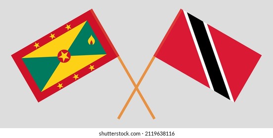 Crossed flags of Grenada and Trinidad and Tobago. Official colors. Correct proportion. Vector illustration
