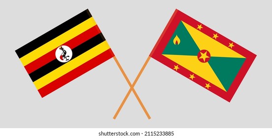 Crossed flags of Grenada and Uganda. Official colors. Correct proportion. Vector illustration
