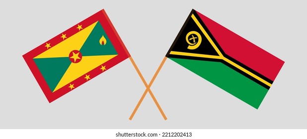 Banderas cruzadas de Granada y Vanuatu. Colores oficiales. Proporción correcta. Ilustración del vector
