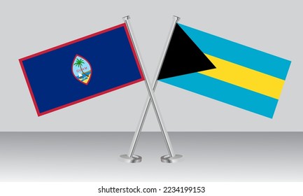 Crossed flags of Guam and Bahamas. Official colors. Correct proportion. Banner design
