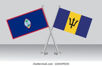 Crossed flags of Guam and Barbados. Official colors. Correct proportion. Banner design