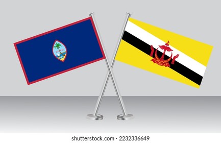 Crossed flags of Guam and Brunei. Official colors. Correct proportion. Banner design