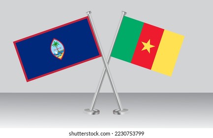 Crossed flags of Guam and Cameroon. Official colors. Correct proportion. Banner design