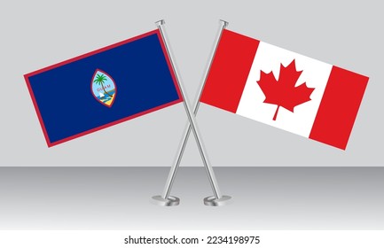 Banderas cruzadas de Guam y Canadá. Colores oficiales. Proporción correcta. Diseño de pancartas
