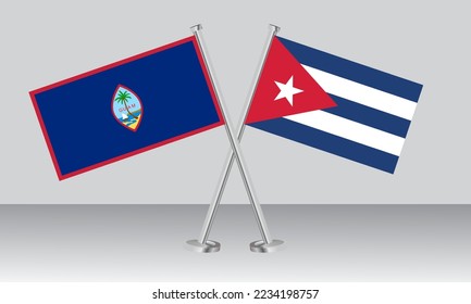 Crossed flags of Guam and Cuba. Official colors. Correct proportion. Banner design