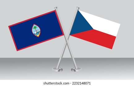 Banderas cruzadas de Guam y la República Checa (Checia). Colores oficiales. Proporción correcta. Diseño de pancartas