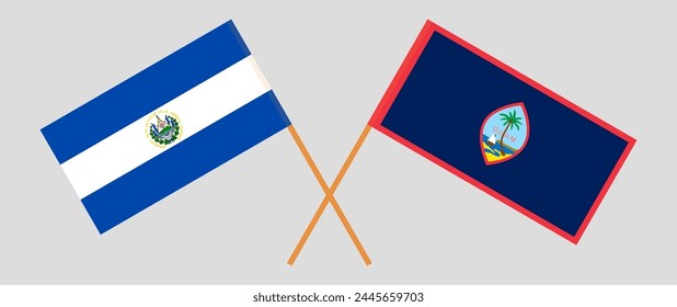 Crossed flags of Guam and El Salvador. Official colors. Correct proportion. Vector illustration
