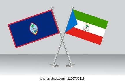 Crossed flags of Guam and Equatorial Guinea. Official colors. Correct proportion. Banner design