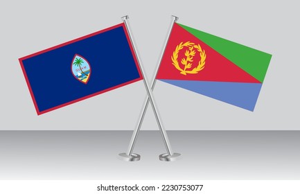 Gekreuzte Flaggen von Guam und Eritrea. Offizielle Farben. Richtiger Anteil. Banner-Design