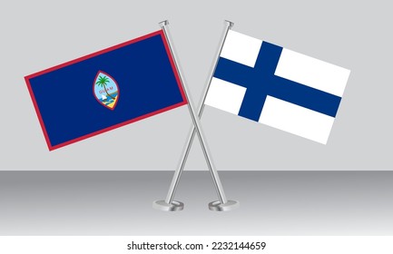 Crossed flags of Guam and Finland. Official colors. Correct proportion. Banner design