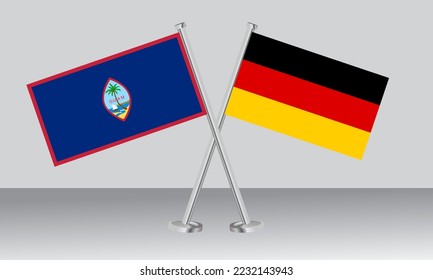 Crossed flags of Guam and Germany. Official colors. Correct proportion. Banner design