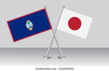 Crossed flags of Guam and Japan. Official colors. Correct proportion. Banner design