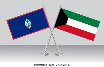Banderas cruzadas de Guam y Kuwait. Colores oficiales. Proporción correcta. Diseño de pancartas